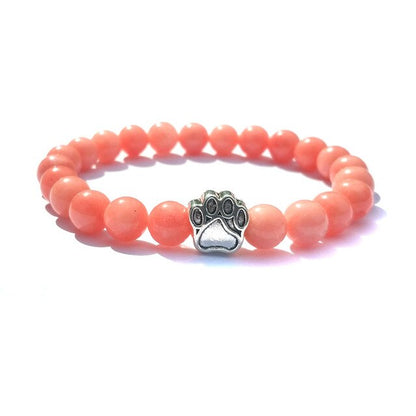 7 Colors 8mm Natural Stone Beads And Footprint Paw Charms Bracelet