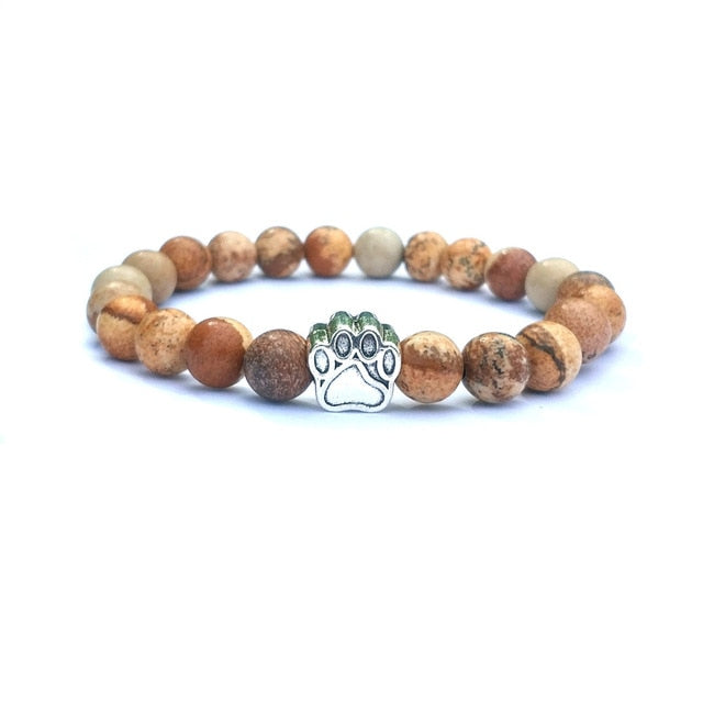 7 Colors 8mm Natural Stone Beads And Footprint Paw Charms Bracelet