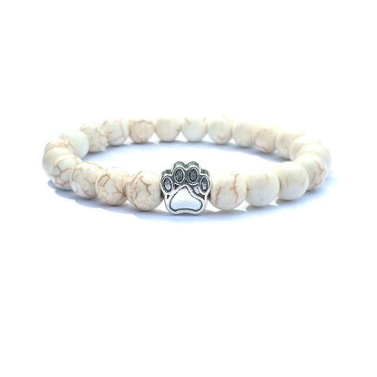 7 Colors 8mm Natural Stone Beads And Footprint Paw Charms Bracelet