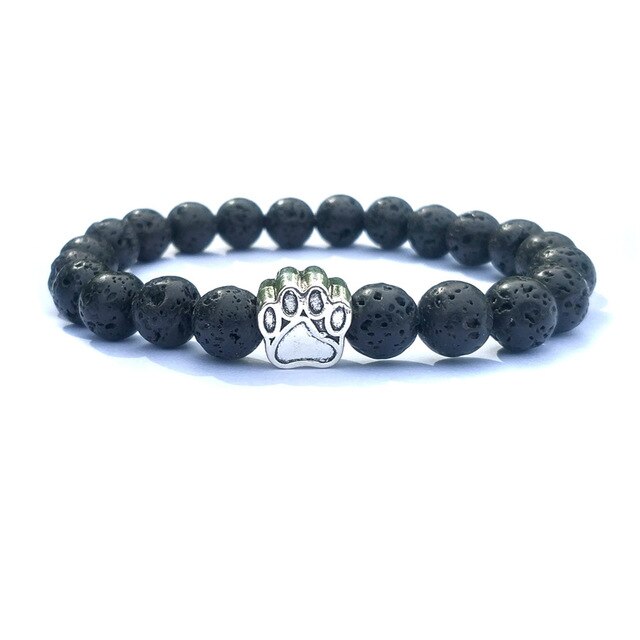 7 Colors 8mm Natural Stone Beads And Footprint Paw Charms Bracelet