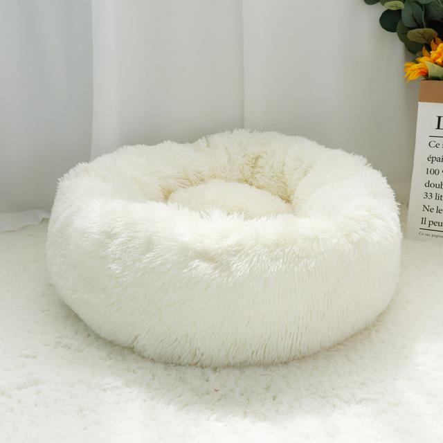 Fluffy Calming Dog Bed Long Plush Donut Pet Bed Hondenmand Round Orthopedic Lounger Sleeping Bag Kennel Cat Puppy Sofa Bed House