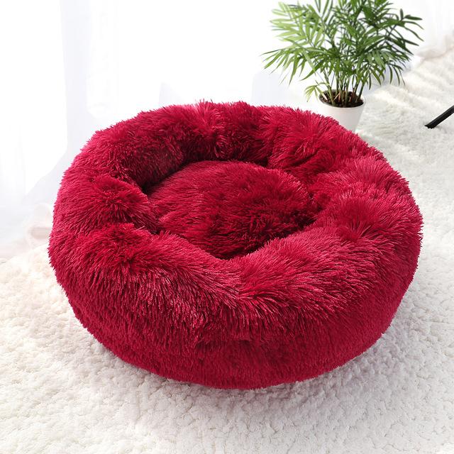 Fluffy Calming Dog Bed Long Plush Donut Pet Bed Hondenmand Round Orthopedic Lounger Sleeping Bag Kennel Cat Puppy Sofa Bed House