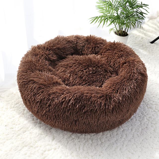 Fluffy Calming Dog Bed Long Plush Donut Pet Bed Hondenmand Round Orthopedic Lounger Sleeping Bag Kennel Cat Puppy Sofa Bed House