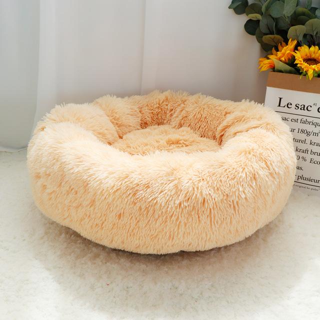Fluffy Calming Dog Bed Long Plush Donut Pet Bed Hondenmand Round Orthopedic Lounger Sleeping Bag Kennel Cat Puppy Sofa Bed House