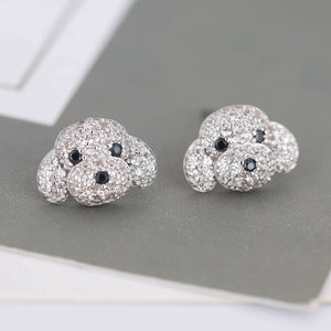 925 Sterling Silver Crystal Dog Stud Earrings (Party Jewelry Accessories)