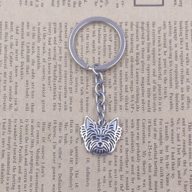 Yorkshire Terrier Dog Animal Ethnic Handmade Keychain Key Ring Pet Tassels Vintage Silver Color