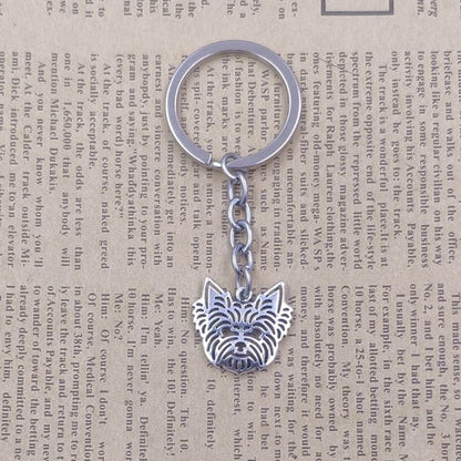Yorkshire Terrier Dog Animal Ethnic Handmade Keychain Key Ring Pet Tassels Vintage Silver Color