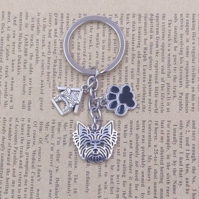 Yorkshire Terrier Dog Animal Ethnic Handmade Keychain Key Ring Pet Tassels Vintage Silver Color