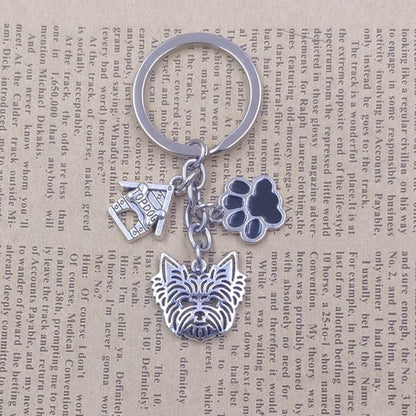 Yorkshire Terrier Dog Animal Ethnic Handmade Keychain Key Ring Pet Tassels Vintage Silver Color