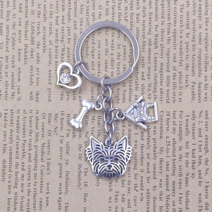 Yorkshire Terrier Dog Animal Ethnic Handmade Keychain Key Ring Pet Tassels Vintage Silver Color