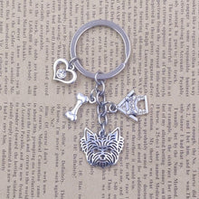 Load image into Gallery viewer, Yorkshire Terrier Dog Animal Ethnic Handmade Keychain Key Ring Pet Tassels Vintage Silver Color
