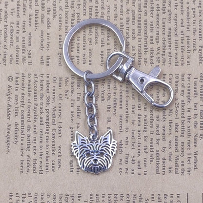 Yorkshire Terrier Dog Animal Ethnic Handmade Keychain Key Ring Pet Tassels Vintage Silver Color
