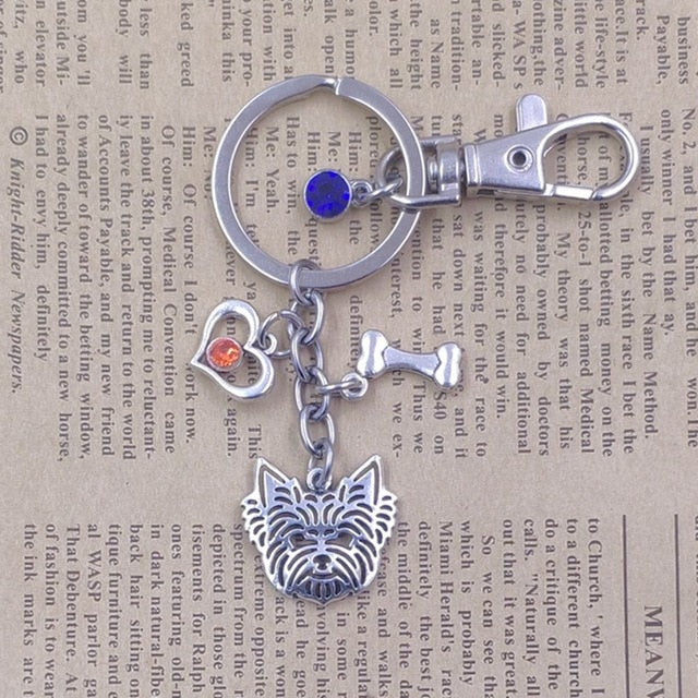 Yorkshire Terrier Dog Animal Ethnic Handmade Keychain Key Ring Pet Tassels Vintage Silver Color