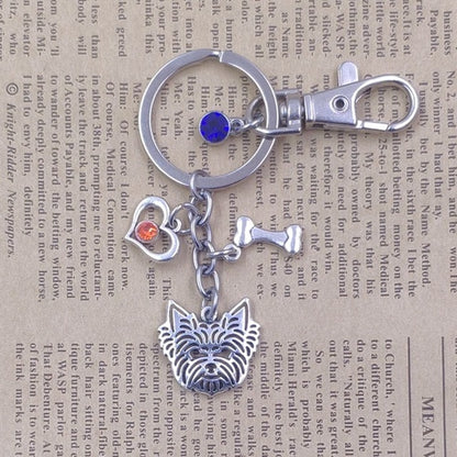 Yorkshire Terrier Dog Animal Ethnic Handmade Keychain Key Ring Pet Tassels Vintage Silver Color