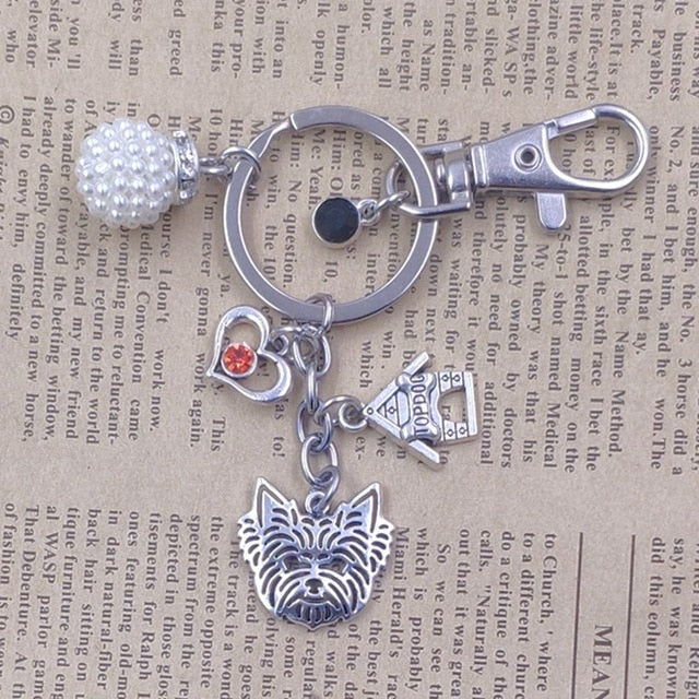Yorkshire Terrier Dog Animal Ethnic Handmade Keychain Key Ring Pet Tassels Vintage Silver Color
