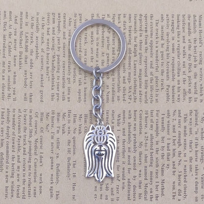 Yorkshire Terrier Dog Animal Ethnic Handmade Keychain Key Ring Pet Tassels Vintage Silver Color