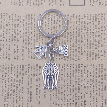 Yorkshire Terrier Dog Animal Ethnic Handmade Keychain Key Ring Pet Tassels Vintage Silver Color