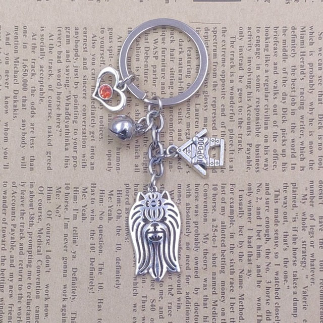 Yorkshire Terrier Dog Animal Ethnic Handmade Keychain Key Ring Pet Tassels Vintage Silver Color