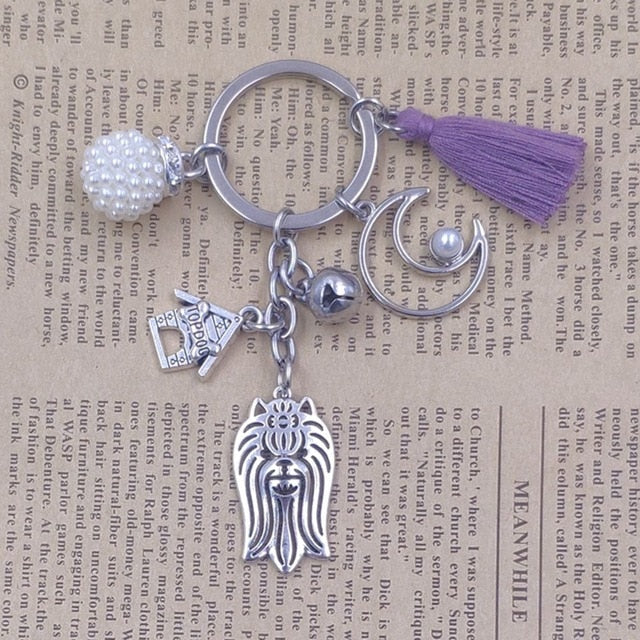 Yorkshire Terrier Dog Animal Ethnic Handmade Keychain Key Ring Pet Tassels Vintage Silver Color