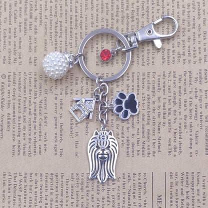 Yorkshire Terrier Dog Animal Ethnic Handmade Keychain Key Ring Pet Tassels Vintage Silver Color