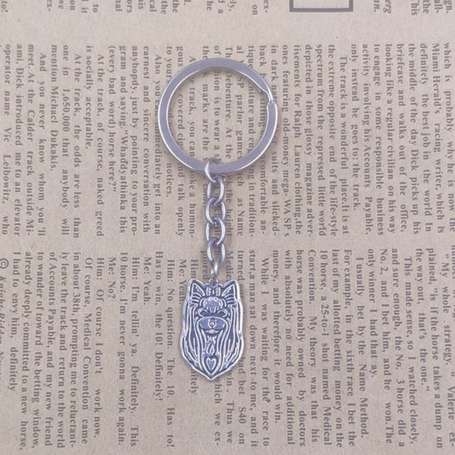 Yorkshire Terrier Dog Animal Ethnic Handmade Keychain Key Ring Pet Tassels Vintage Silver Color