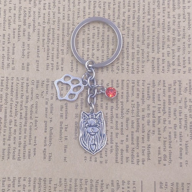 Yorkshire Terrier Dog Animal Ethnic Handmade Keychain Key Ring Pet Tassels Vintage Silver Color