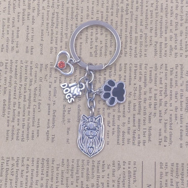 Yorkshire Terrier Dog Animal Ethnic Handmade Keychain Key Ring Pet Tassels Vintage Silver Color