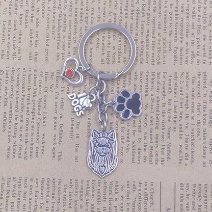 Yorkshire Terrier Dog Animal Ethnic Handmade Keychain Key Ring Pet Tassels Vintage Silver Color