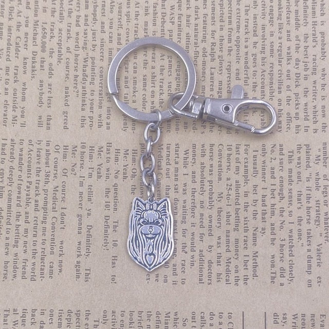Yorkshire Terrier Dog Animal Ethnic Handmade Keychain Key Ring Pet Tassels Vintage Silver Color