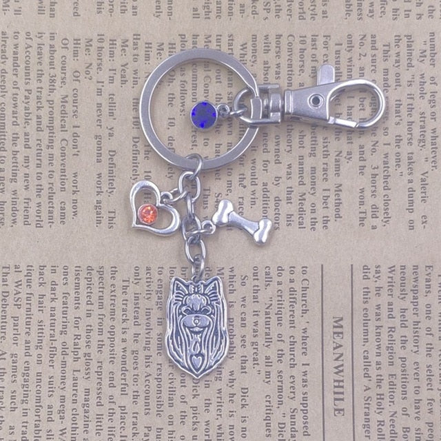 Yorkshire Terrier Dog Animal Ethnic Handmade Keychain Key Ring Pet Tassels Vintage Silver Color