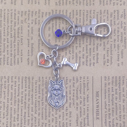 Yorkshire Terrier Dog Animal Ethnic Handmade Keychain Key Ring Pet Tassels Vintage Silver Color