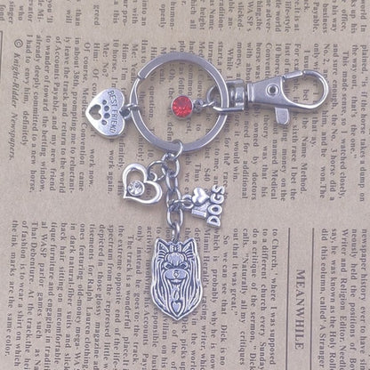Yorkshire Terrier Dog Animal Ethnic Handmade Keychain Key Ring Pet Tassels Vintage Silver Color