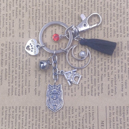 Yorkshire Terrier Dog Animal Ethnic Handmade Keychain Key Ring Pet Tassels Vintage Silver Color