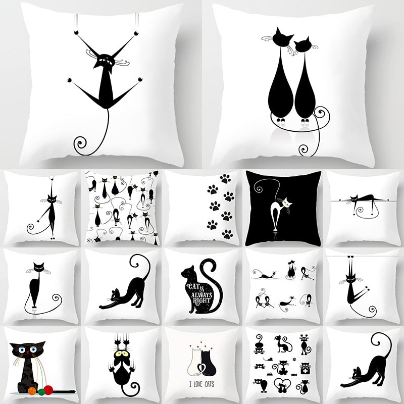 Black Cat Animal Pattern Decorative Pillowcase 45*45 Polyester Cushion Cover Throw Pillow