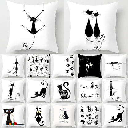 Black Cat Animal Pattern Decorative Pillowcase 45*45 Polyester Cushion Cover Throw Pillow
