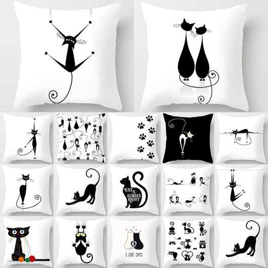 Black Cat Animal Pattern Decorative Pillowcase 45*45 Polyester Cushion Cover Throw Pillow