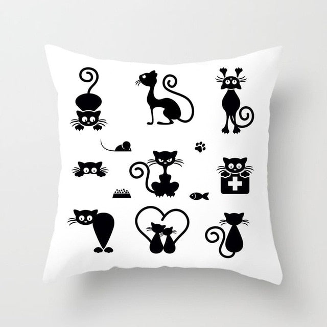 Black Cat Animal Pattern Decorative Pillowcase 45*45 Polyester Cushion Cover Throw Pillow