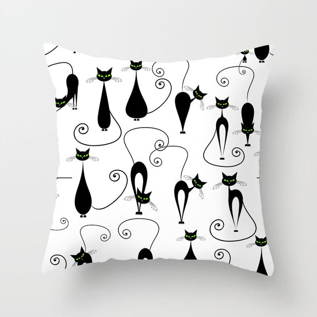 Black Cat Animal Pattern Decorative Pillowcase 45*45 Polyester Cushion Cover Throw Pillow