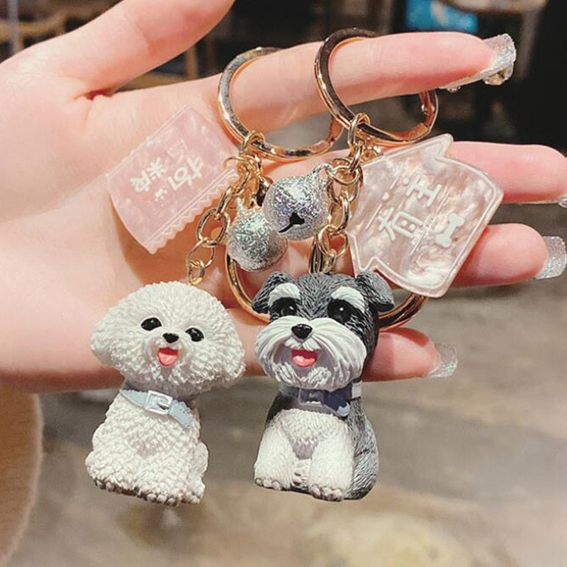Simulation Dog Keychain Bichon Frise Schnauzer Pet Key Chains Holder Purse for Women Car Keyring Bag Pendant Jewelry Fine Gifts