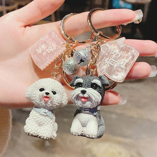 Simulation Dog Keychain Bichon Frise Schnauzer Pet Key Chains Holder Purse for Women Car Keyring Bag Pendant Jewelry Fine Gifts