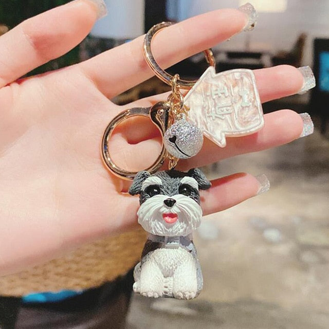 Simulation Dog Keychain Bichon Frise Schnauzer Pet Key Chains Holder Purse for Women Car Keyring Bag Pendant Jewelry Fine Gifts