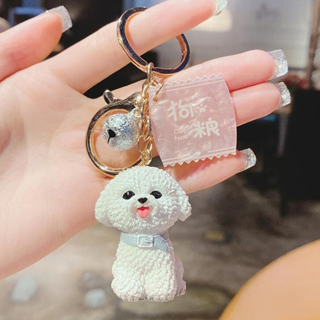 Simulation Dog Keychain Bichon Frise Schnauzer Pet Key Chains Holder Purse for Women Car Keyring Bag Pendant Jewelry Fine Gifts