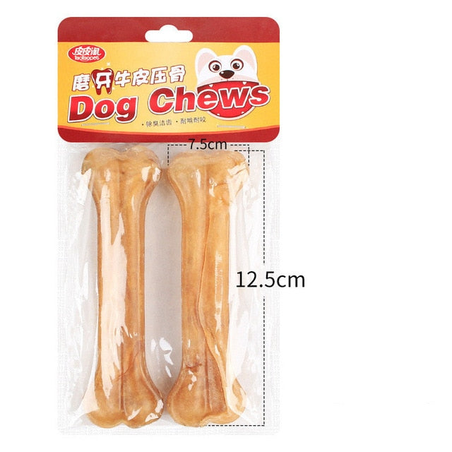 Dog Chews Toys Natural Cowhide Pressing Bone Durable Leather Cowhide Bone Molar Teeth Clean Stick Food Treats Dogs Bones