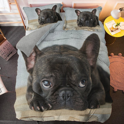 Bulldog Bedding Set Cute Animal Dog Duvet Cover / Pillowcase Quilt Comforter Cover Lovely Home Decor