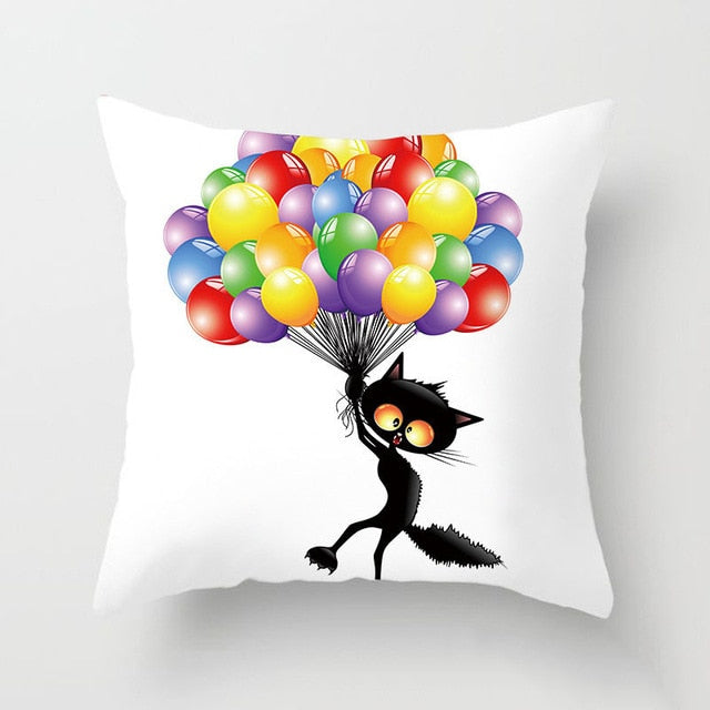 Black Cat Animal Pattern Decorative Pillowcase 45*45 Polyester Cushion Cover Throw Pillow