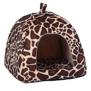 Soft Strawberry Leopard Pet Dog and Cat House Tent Kennel Doggy Warm Cushion Basket Bed Cave