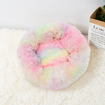 Super Soft Long Plush Warm Lightweight Cat Sleeping Basket Bed Round Fluffy Comfortable Touch Pet Products