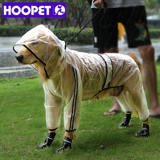 HOOPET Pet Raincoat Puppy Four Feet Hooded Transparent Waterproof Teddy Large Dog Rain Out Clothes