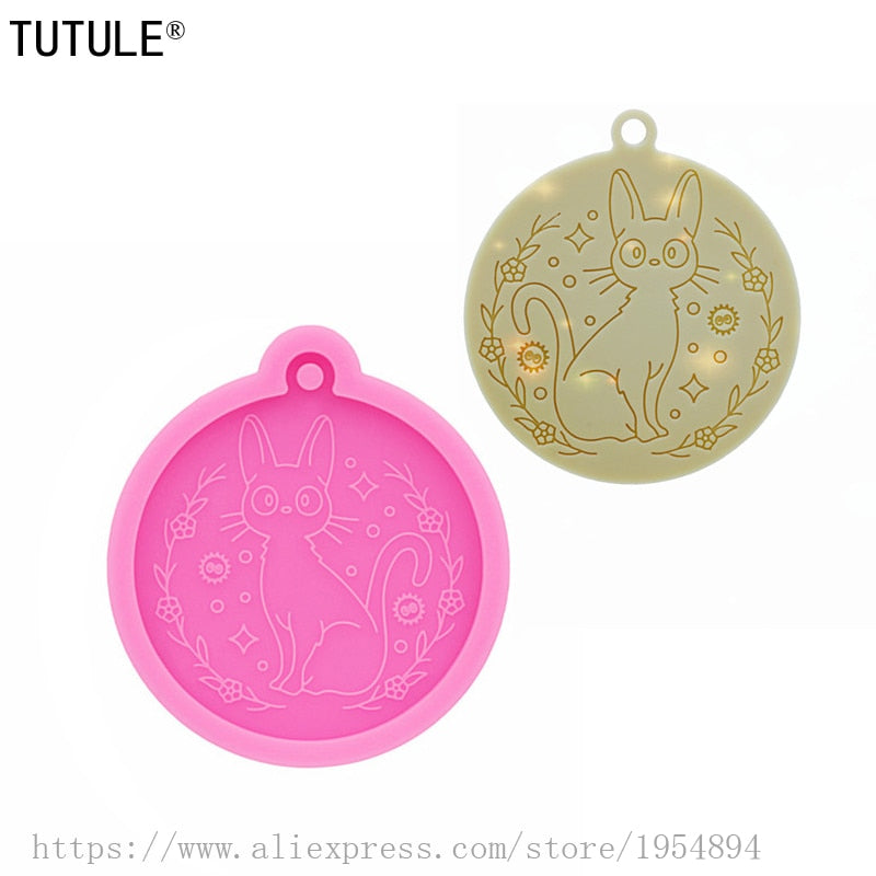 Glossy Cat Keychain Mold Epoxy Resin Craft Jewelry Pendant