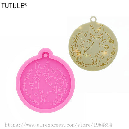 Glossy Cat Keychain Mold Epoxy Resin Craft Jewelry Pendant